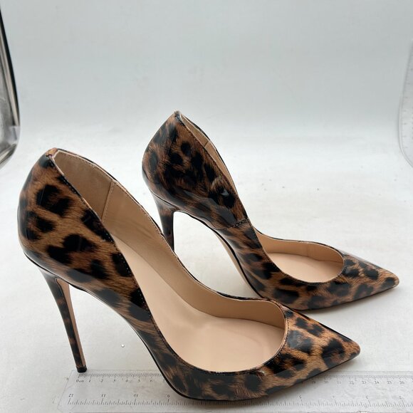 FSJ Brown Sexy Leopard Printed Dress Shoes Pointy Toe High Heels Stilettos Pumps - Picture 4 of 8